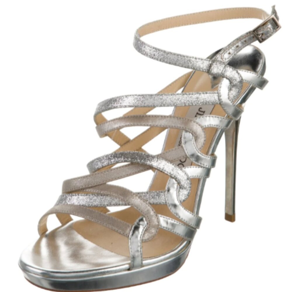 Jimmy Choo Leather Glitter Accents Mules | 6.5 | IT 36.5